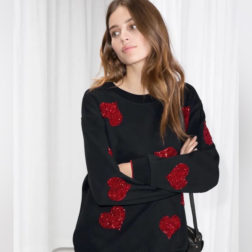 & Other Stories Sequin Heart Sweater